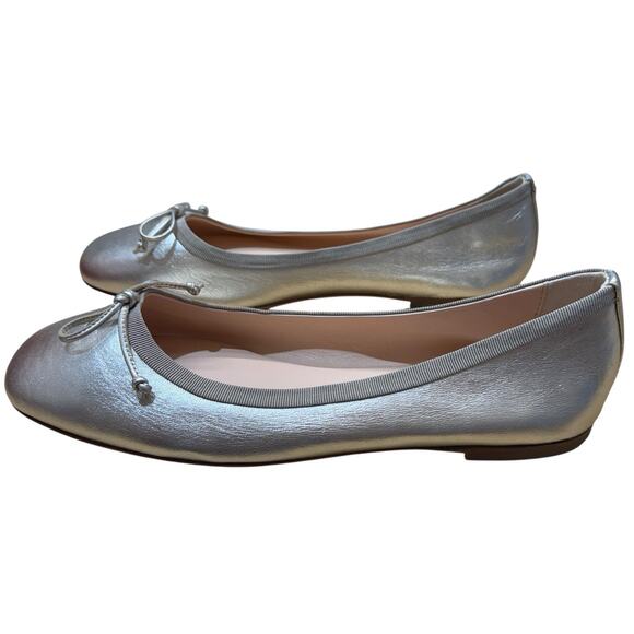 New AGL Silver Metallic Leather Round Toe Ballet Flats‎ Shoes Size 39.5 - Picture 8 of 11
